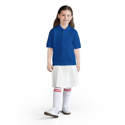 Kids White Polo Shirt with B+ Chest Logo — Youth DryBlend Jersey