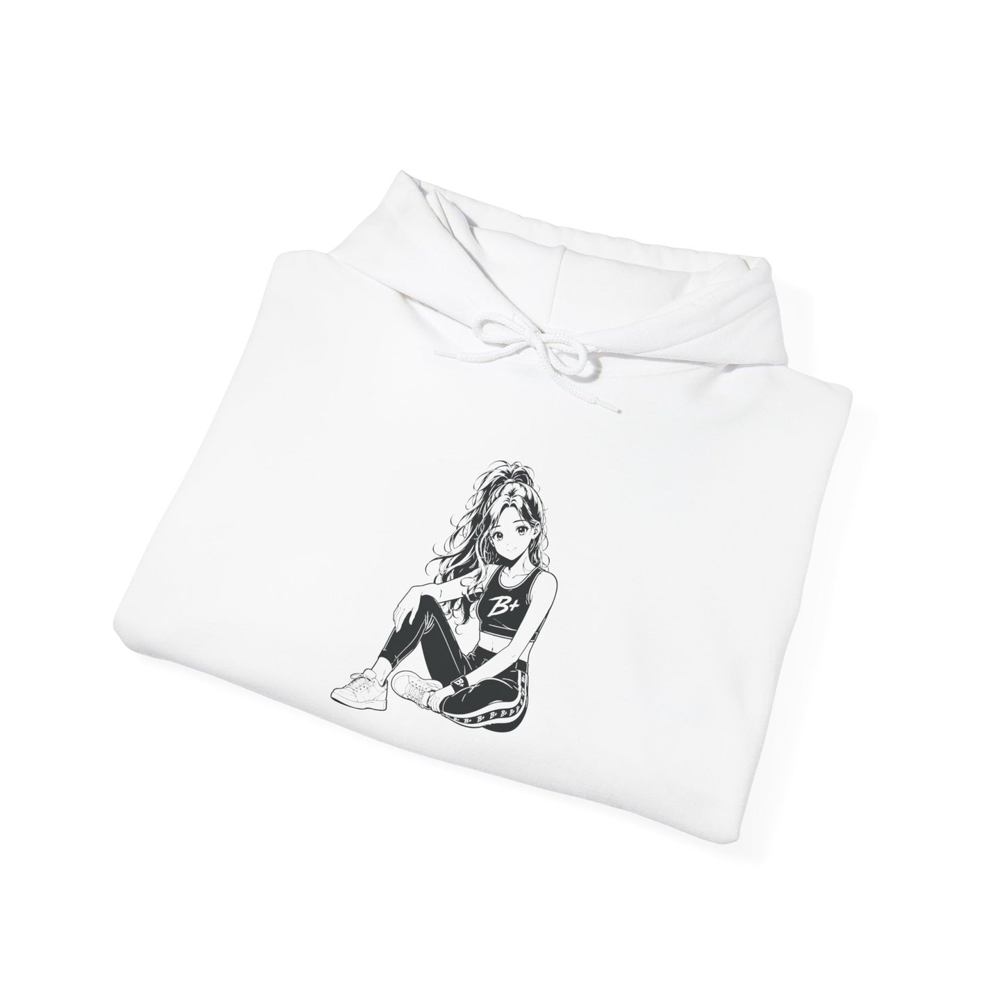 Hoodie — Minimal Black & White Sitting Girl Graphic Pullover