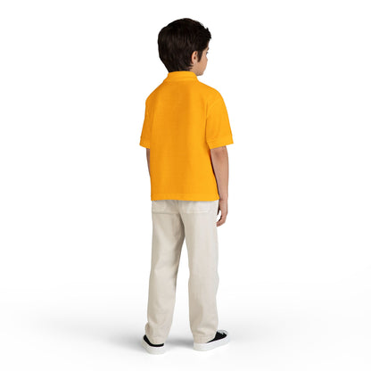 Kids White Polo Shirt with B+ Chest Logo — Youth DryBlend Jersey