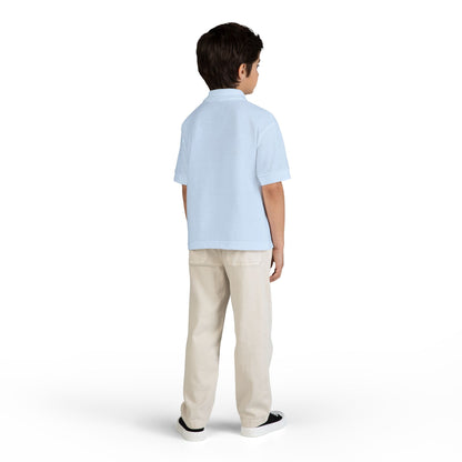 Kids White Polo Shirt with B+ Chest Logo — Youth DryBlend Jersey