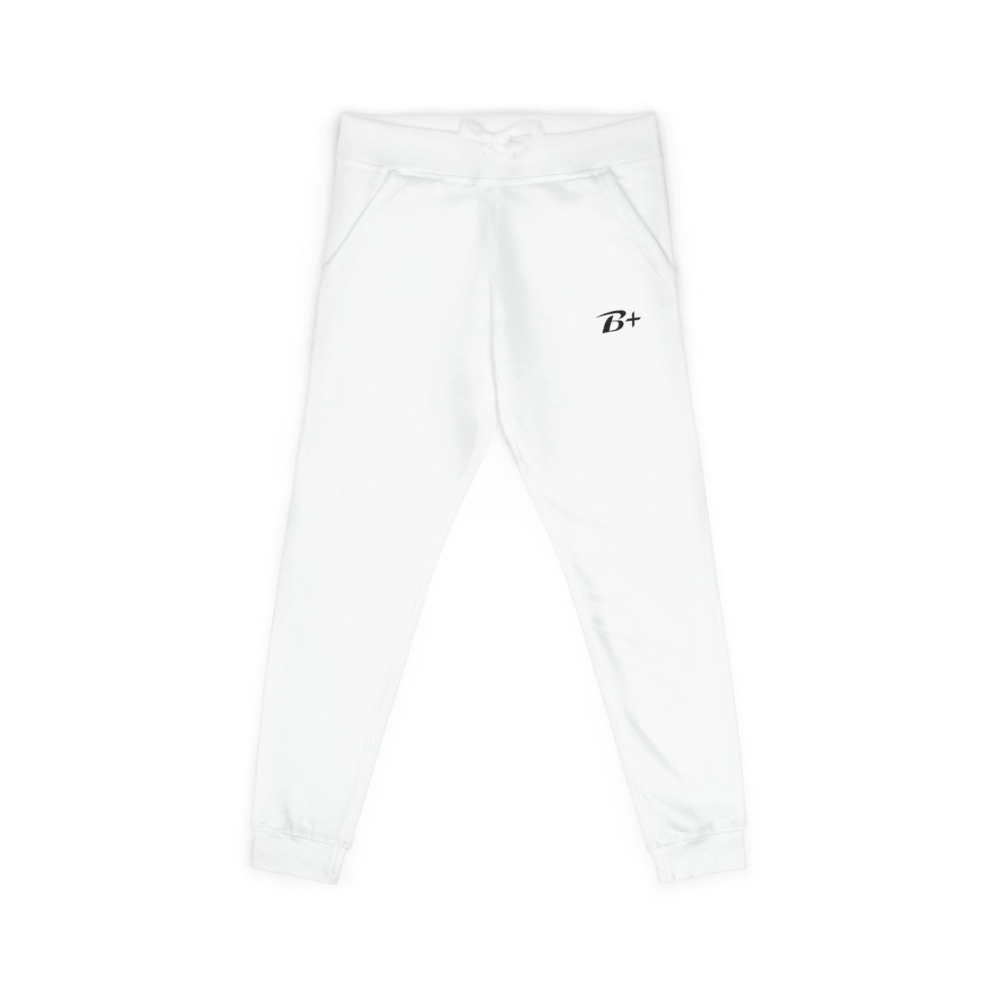 Embroidered 'B+' Fleece Sweatpants — Minimal White Joggers