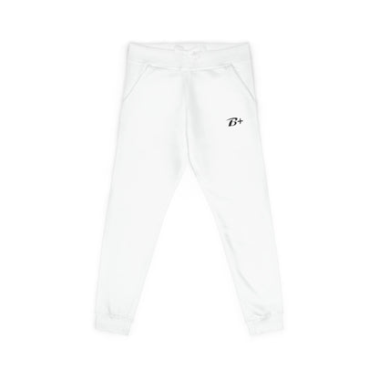 Embroidered 'B+' Fleece Sweatpants — Minimal White Joggers